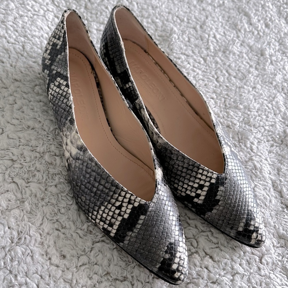 Napoleoni Italy Made Snake Print Leather Ballet pointed toe Flats Size EU 38